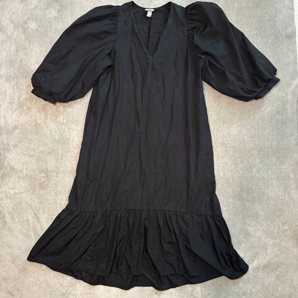A New Day Prairie Midi Dress Women Size S Black Puff‎ Sleeve Cottagecore Boho
